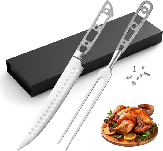 KATSURA Woodworking Project Kit – BBQ Carving Set Blank – 8 inch Slicer & 6 Inch Fork – Stainless Steel – Perfect for Woodworkers, Crafters – Includes a Handcrafted Gift box – NO LOGO