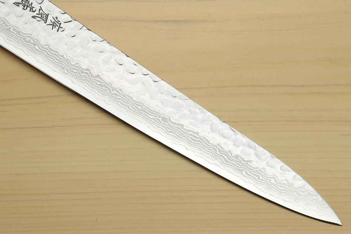 Yoshihiro VG10 46 Layers Hammered Damascus Sujihiki Japanese Slicer Knife (9.5" (240mm) Ebony Handle with Alternative Ivoy Bolster)