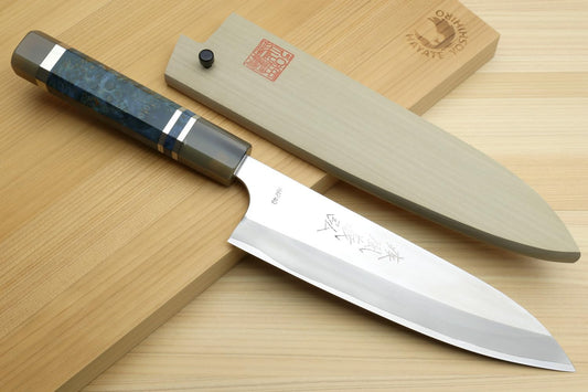 Yoshihiro High Speed Steel HAP40 Gyuto Chefs Knife with Ocean Blue Handle (8.25" (210mm))
