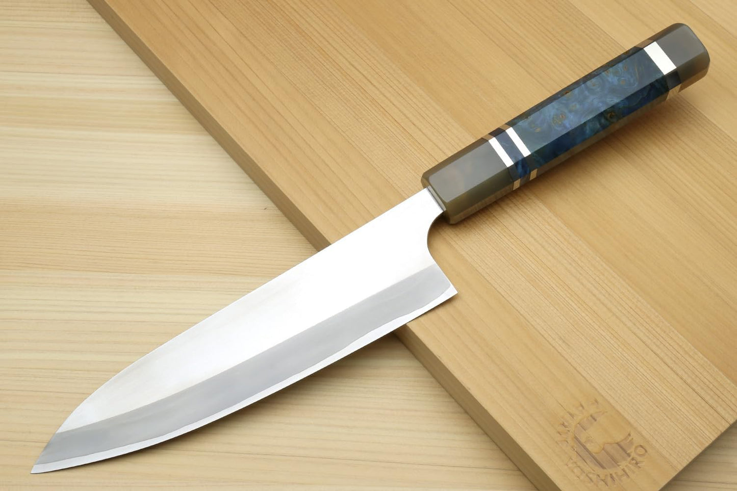 Yoshihiro High Speed Steel HAP40 Gyuto Chefs Knife with Ocean Blue Handle (8.25" (210mm))