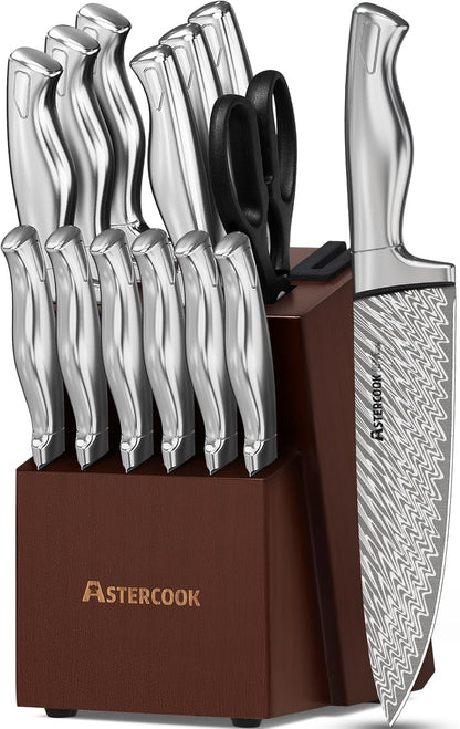 Knife Set, 21 Pieces Kitchen Knife Set with Built-in Sharpener, German Stainless Steel Knife Block Set, Razor-Sharp Knives with Full-tang Handle, Dishwasher Safe Kitchen Utensils Set
