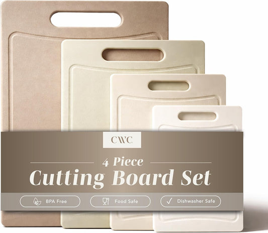 Non-Slip Cutting Board Set – Kitchen Essentials with Easy Grip Handle for Meat, Veggies, and Fruits, 4 Cutting Boards, Brown