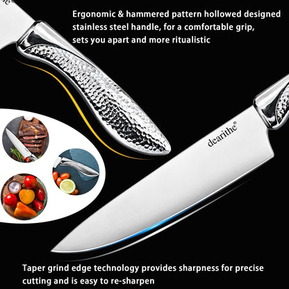 14 Piece Knife Block Set with Built-in Sharpener,Scissors | High Carbon Stainless Stee Kitchen Knife Set, Hammered Pattern Hollowed Handle Design