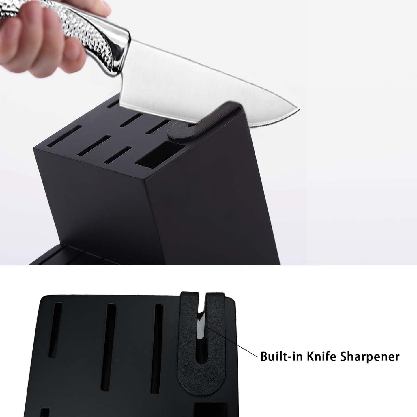 14 Piece Knife Block Set with Built-in Sharpener,Scissors | High Carbon Stainless Stee Kitchen Knife Set, Hammered Pattern Hollowed Handle Design