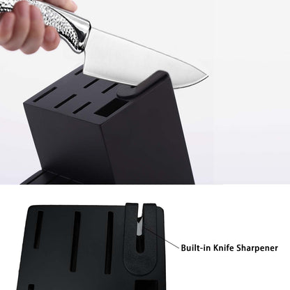 14 Piece Knife Block Set with Built-in Sharpener,Scissors | High Carbon Stainless Stee Kitchen Knife Set, Hammered Pattern Hollowed Handle Design