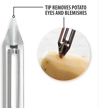 Vegetable Peeler (R132), Silver Handle | 1.75" Stainless Steel Swiveling Blade, Silver Cast Aluminum Handle