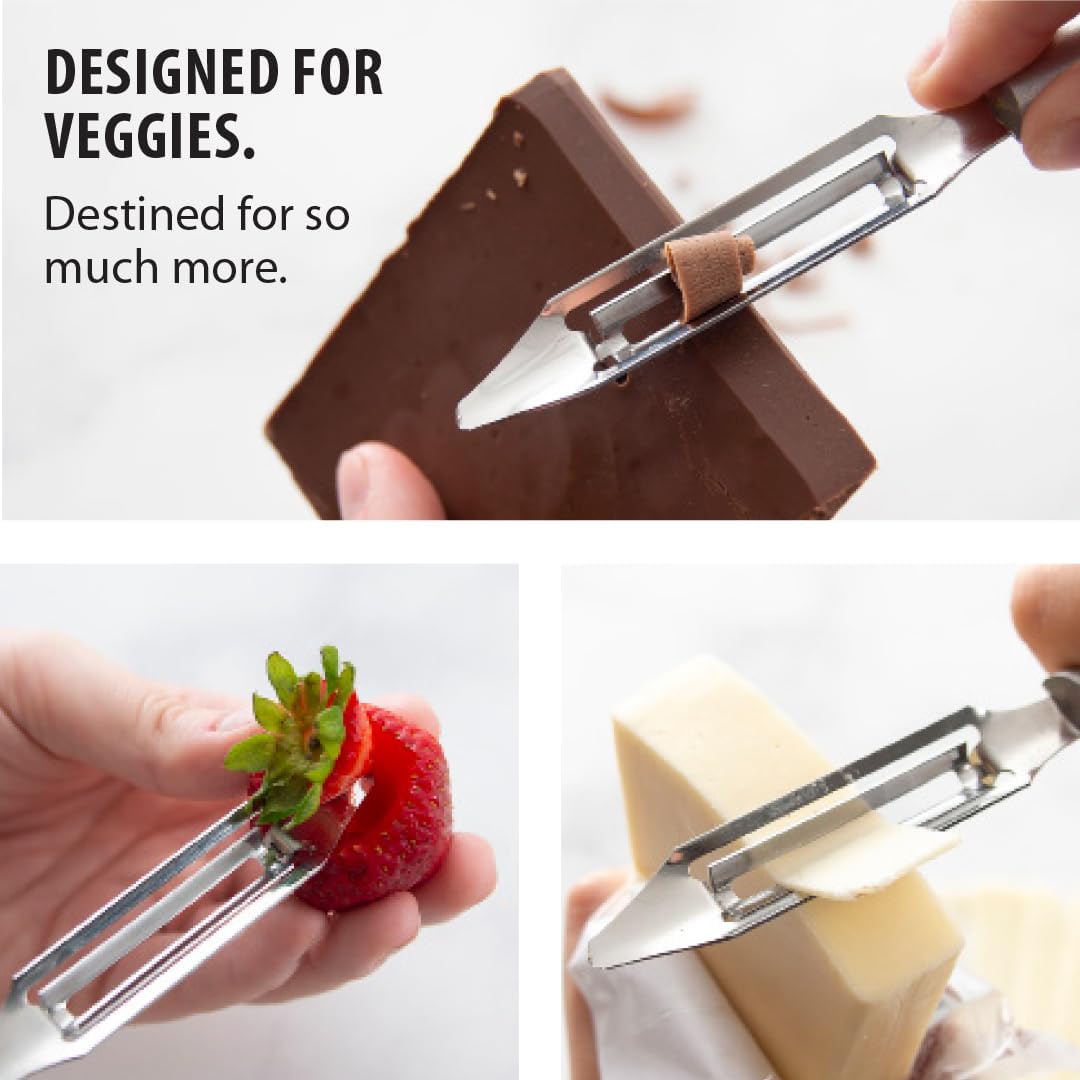 Vegetable Peeler (R132), Silver Handle | 1.75" Stainless Steel Swiveling Blade, Silver Cast Aluminum Handle