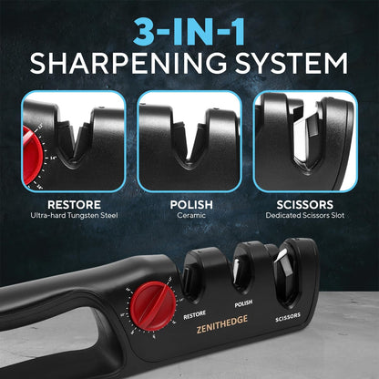 3-in-1 Adjustable Knife Sharpener 14-24 Angles for Kitchen, Fillet, Hunting, EDC, Pocket, Folding Knives- Tungsten Steel Ceramic Non-Slip Precision Sharpening Tool