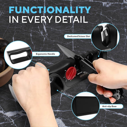 3-in-1 Adjustable Knife Sharpener 14-24 Angles for Kitchen, Fillet, Hunting, EDC, Pocket, Folding Knives- Tungsten Steel Ceramic Non-Slip Precision Sharpening Tool