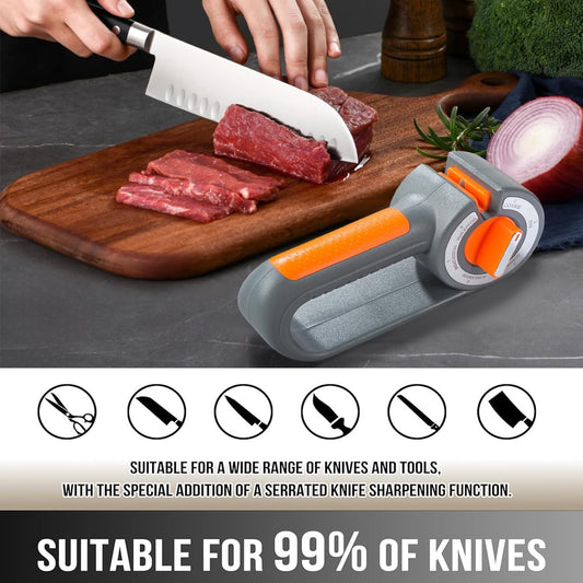 Kitchen Knife Sharpener 6 in 1 Scissor Sharpening Tool Manual Rotary System Coarse Fine Bread Blade Hone Tungsten Steel Diamond Home Cooking Accessory
