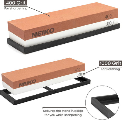 NEIKO 54003A Whetstone, Knife Sharpening Stone, 3000 & 8000 Grit, Coarse, 2 Side Sharpener Stone, Water Sharpening Stone Set, Scissor, Blade, Kitchen Knife Sharpener Stone, Wet Stone Sharpening Kit