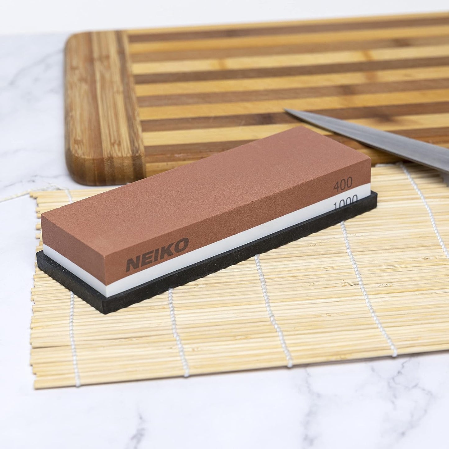 NEIKO 54003A Whetstone, Knife Sharpening Stone, 3000 & 8000 Grit, Coarse, 2 Side Sharpener Stone, Water Sharpening Stone Set, Scissor, Blade, Kitchen Knife Sharpener Stone, Wet Stone Sharpening Kit
