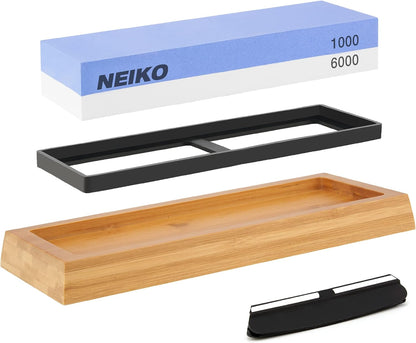 NEIKO 54003A Whetstone, Knife Sharpening Stone, 3000 & 8000 Grit, Coarse, 2 Side Sharpener Stone, Water Sharpening Stone Set, Scissor, Blade, Kitchen Knife Sharpener Stone, Wet Stone Sharpening Kit