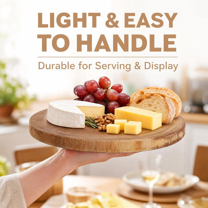 2 Pack Large Wood Slab Serving Board, 9"-10"/11"-12" Wood Cheese Server Round Board, Wooden Slices for Table Centerpieces