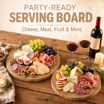 2 Pack Large Wood Slab Serving Board, 9"-10"/11"-12" Wood Cheese Server Round Board, Wooden Slices for Table Centerpieces