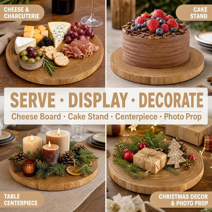 2 Pack Large Wood Slab Serving Board, 9"-10"/11"-12" Wood Cheese Server Round Board, Wooden Slices for Table Centerpieces
