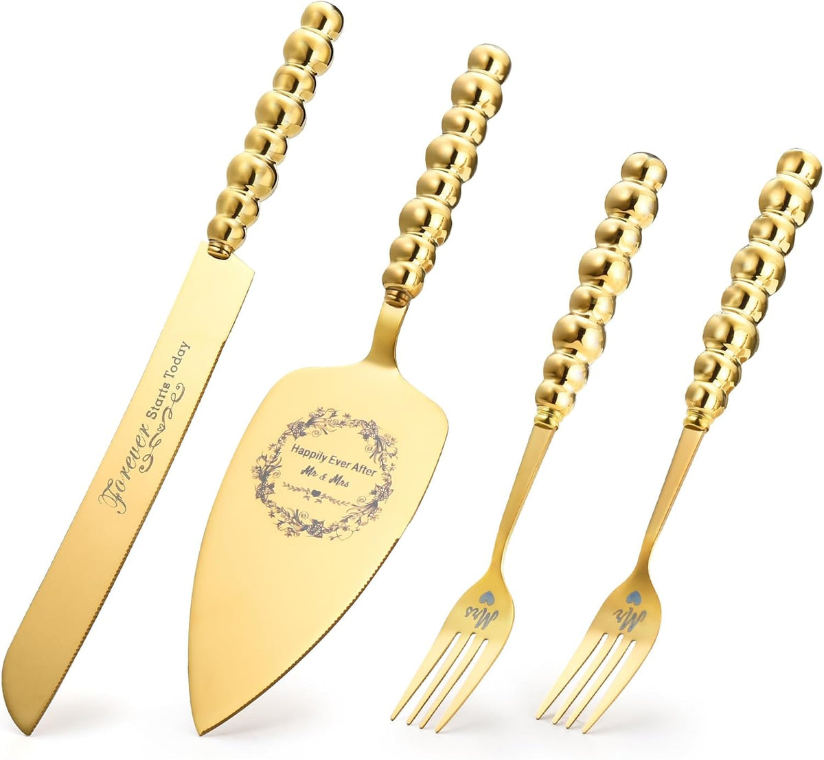 Wedding Cake Knife and Server Set, Gold Ceramic Pearl Handle | Cake Cutting Set for Weddings, Engagements, Anniversaries, and Engagement Gifts for Couples