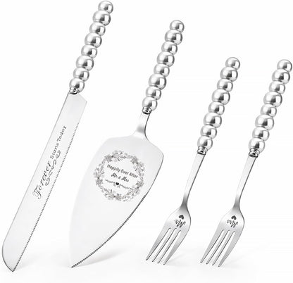 Wedding Cake Knife and Server Set, Gold Ceramic Pearl Handle | Cake Cutting Set for Weddings, Engagements, Anniversaries, and Engagement Gifts for Couples