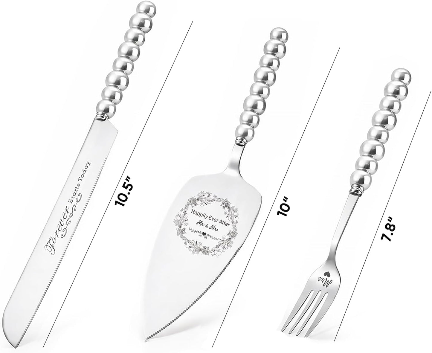 Wedding Cake Knife and Server Set, Gold Ceramic Pearl Handle | Cake Cutting Set for Weddings, Engagements, Anniversaries, and Engagement Gifts for Couples