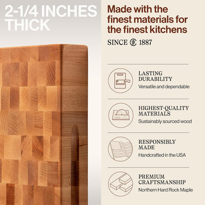 CCB Series Rectangular Wooden Maple Cutting Board 20”x15” | – 2.25” Thick, 21-lb Reversible Butcher Block with End-Grain & Finger Grips – Made in the USA