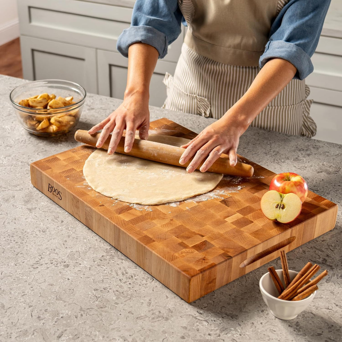 CCB Series Rectangular Wooden Maple Cutting Board 20”x15” | – 2.25” Thick, 21-lb Reversible Butcher Block with End-Grain & Finger Grips – Made in the USA