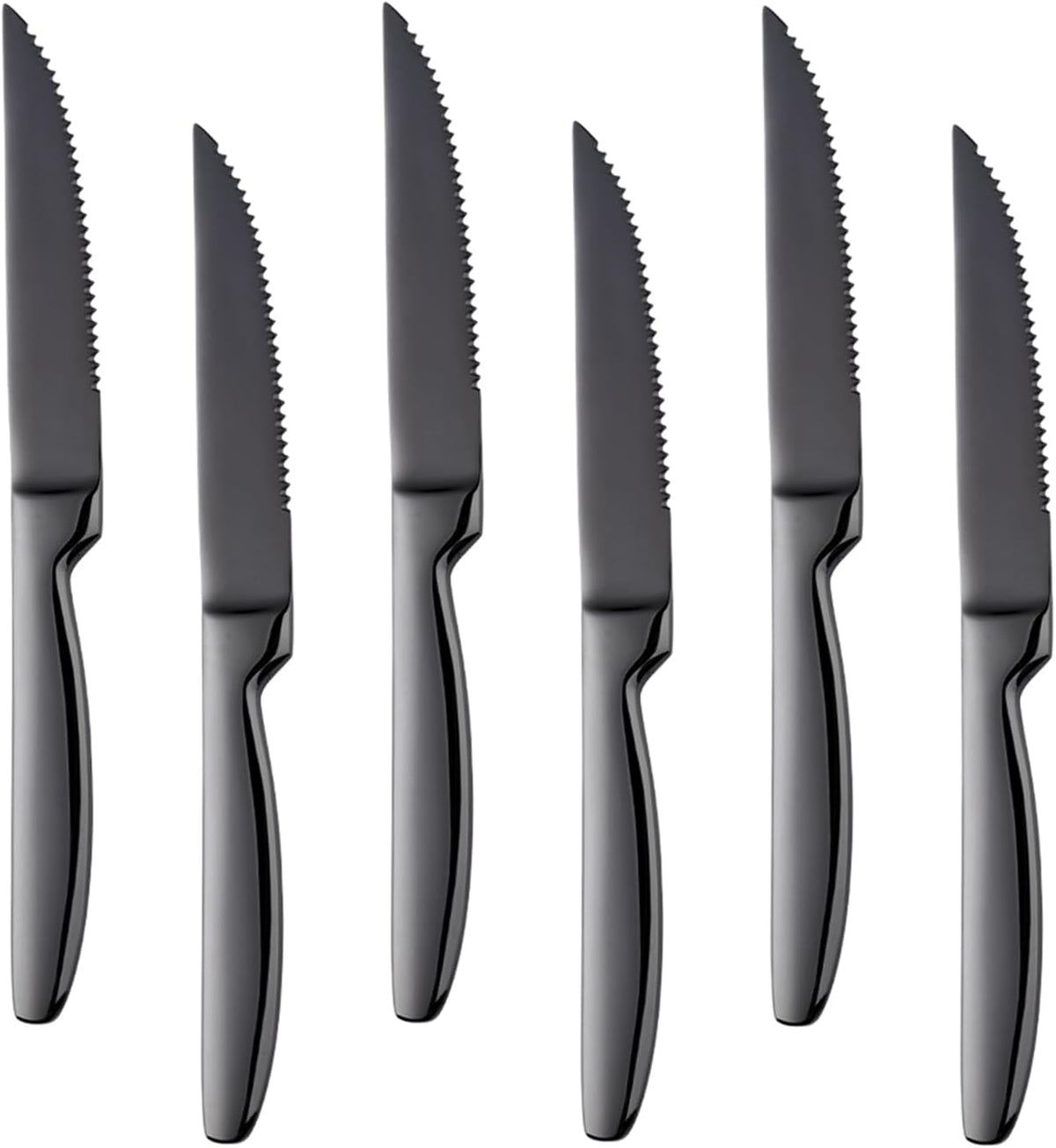Black Steak Knife Sets, 6-Pieces Stainless Steel Kitchen Steak Knives-Easy to Clean and Non-Stick, 8.6 Inch, Dishwasher Safe