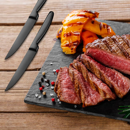 Black Steak Knife Sets, 6-Pieces Stainless Steel Kitchen Steak Knives-Easy to Clean and Non-Stick, 8.6 Inch, Dishwasher Safe