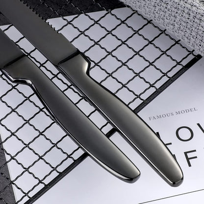 Black Steak Knife Sets, 6-Pieces Stainless Steel Kitchen Steak Knives-Easy to Clean and Non-Stick, 8.6 Inch, Dishwasher Safe