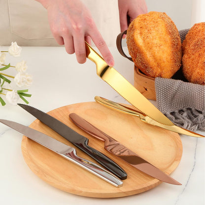 Black Steak Knife Sets, 6-Pieces Stainless Steel Kitchen Steak Knives-Easy to Clean and Non-Stick, 8.6 Inch, Dishwasher Safe