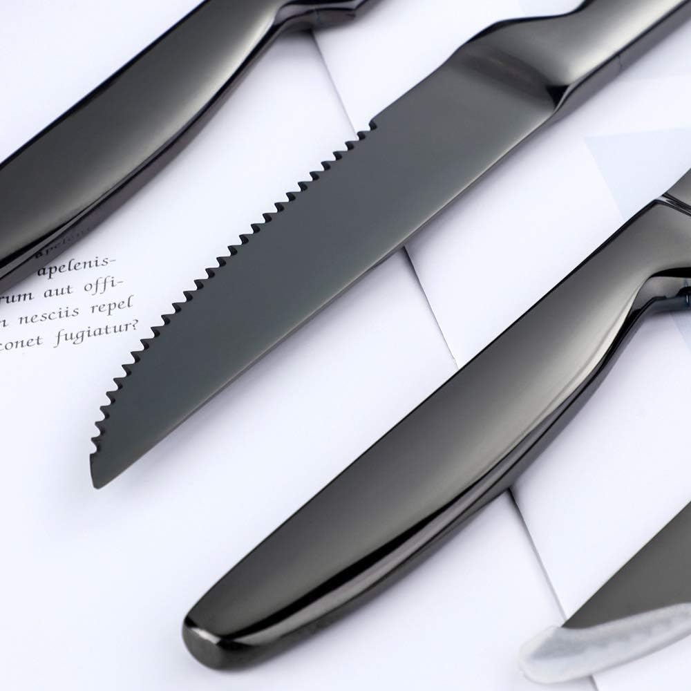 Black Steak Knife Sets, 6-Pieces Stainless Steel Kitchen Steak Knives-Easy to Clean and Non-Stick, 8.6 Inch, Dishwasher Safe