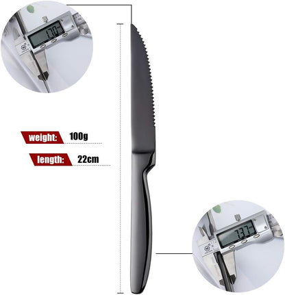 Black Steak Knife Sets, 6-Pieces Stainless Steel Kitchen Steak Knives-Easy to Clean and Non-Stick, 8.6 Inch, Dishwasher Safe