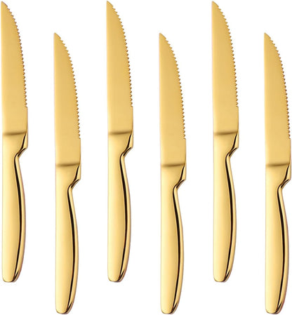 Black Steak Knife Sets, 6-Pieces Stainless Steel Kitchen Steak Knives-Easy to Clean and Non-Stick, 8.6 Inch, Dishwasher Safe