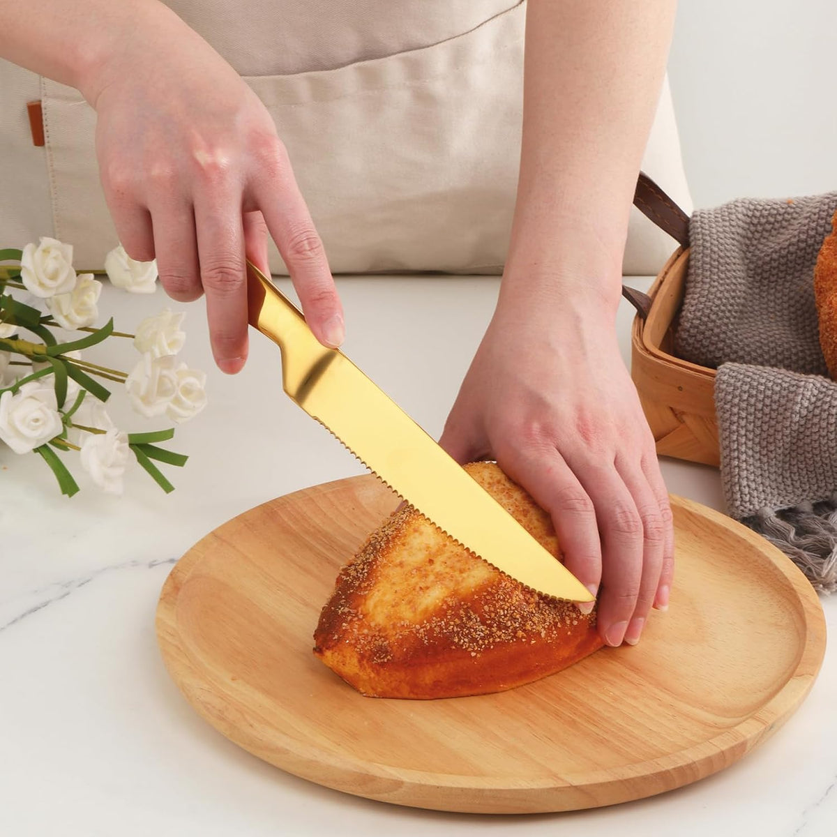 Black Steak Knife Sets, 6-Pieces Stainless Steel Kitchen Steak Knives-Easy to Clean and Non-Stick, 8.6 Inch, Dishwasher Safe