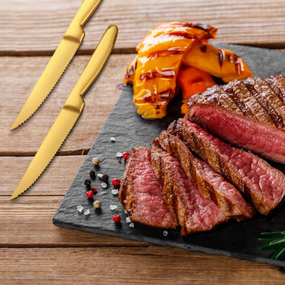 Black Steak Knife Sets, 6-Pieces Stainless Steel Kitchen Steak Knives-Easy to Clean and Non-Stick, 8.6 Inch, Dishwasher Safe