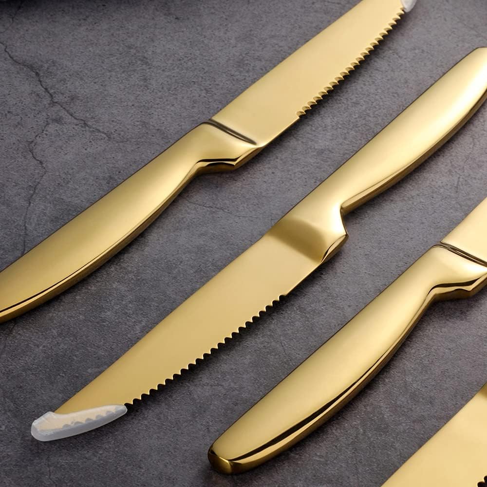 Black Steak Knife Sets, 6-Pieces Stainless Steel Kitchen Steak Knives-Easy to Clean and Non-Stick, 8.6 Inch, Dishwasher Safe