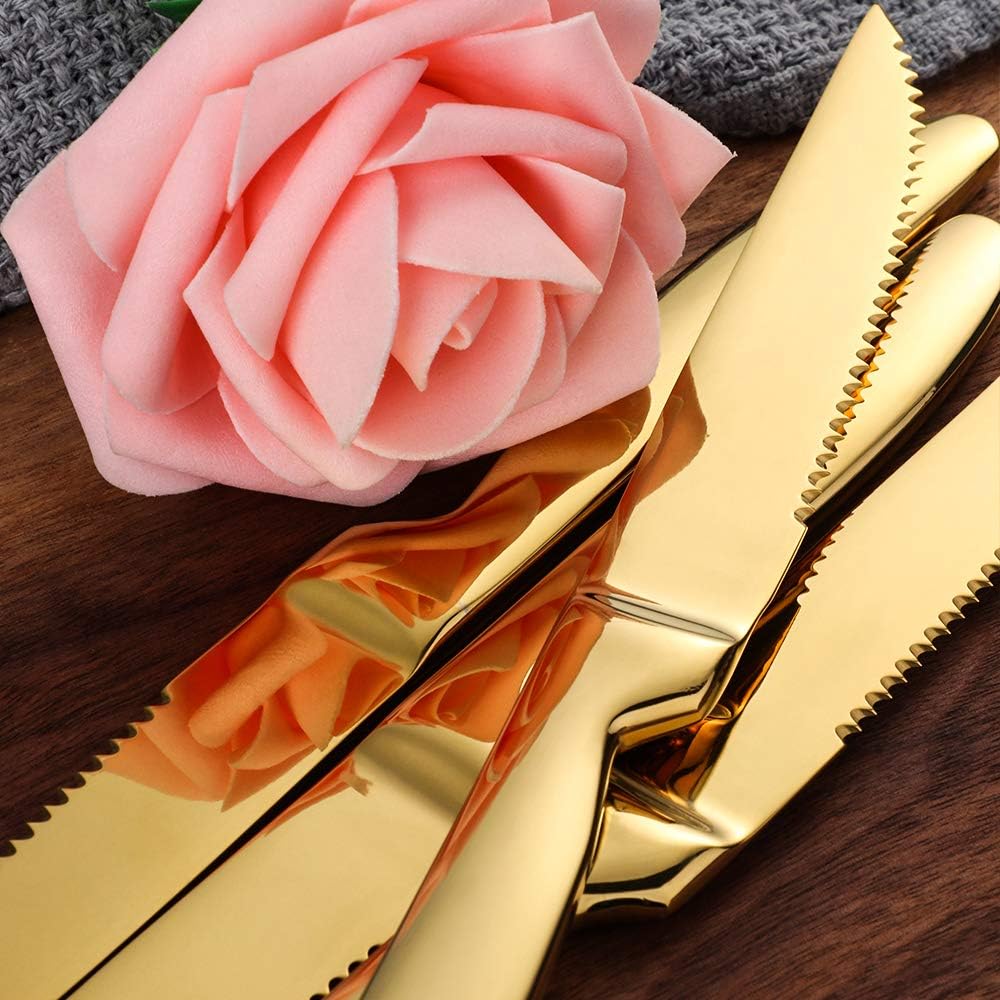 Black Steak Knife Sets, 6-Pieces Stainless Steel Kitchen Steak Knives-Easy to Clean and Non-Stick, 8.6 Inch, Dishwasher Safe