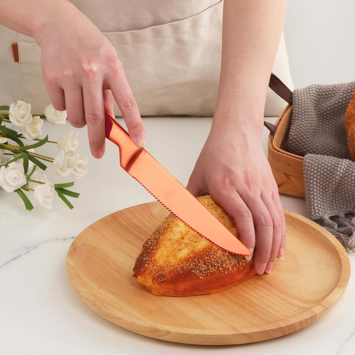 Black Steak Knife Sets, 6-Pieces Stainless Steel Kitchen Steak Knives-Easy to Clean and Non-Stick, 8.6 Inch, Dishwasher Safe