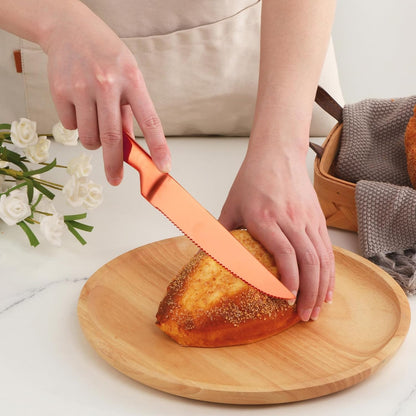 Black Steak Knife Sets, 6-Pieces Stainless Steel Kitchen Steak Knives-Easy to Clean and Non-Stick, 8.6 Inch, Dishwasher Safe