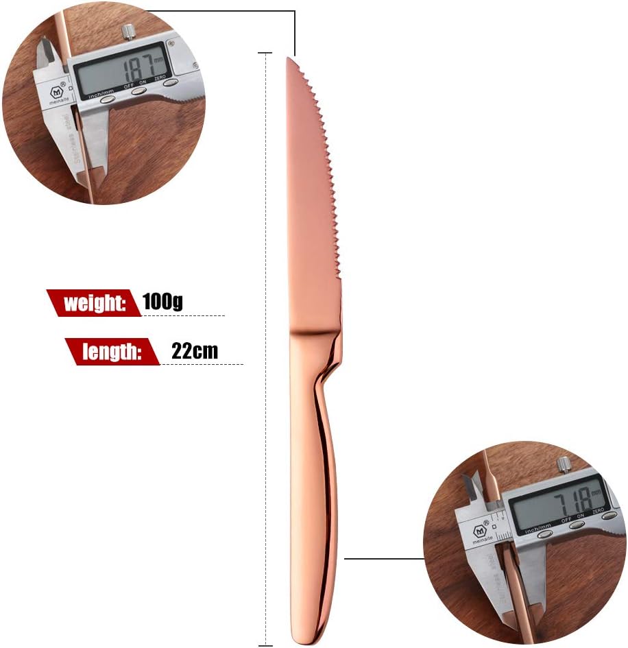 Black Steak Knife Sets, 6-Pieces Stainless Steel Kitchen Steak Knives-Easy to Clean and Non-Stick, 8.6 Inch, Dishwasher Safe