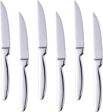 Black Steak Knife Sets, 6-Pieces Stainless Steel Kitchen Steak Knives-Easy to Clean and Non-Stick, 8.6 Inch, Dishwasher Safe