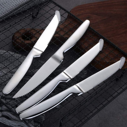 Black Steak Knife Sets, 6-Pieces Stainless Steel Kitchen Steak Knives-Easy to Clean and Non-Stick, 8.6 Inch, Dishwasher Safe
