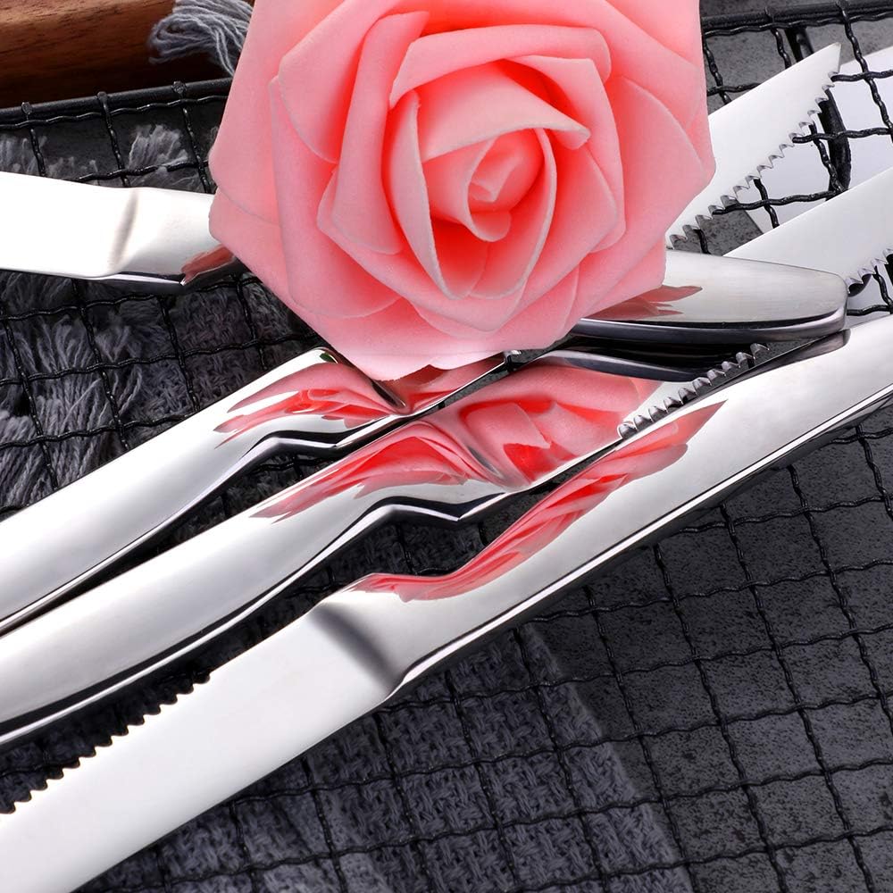 Black Steak Knife Sets, 6-Pieces Stainless Steel Kitchen Steak Knives-Easy to Clean and Non-Stick, 8.6 Inch, Dishwasher Safe