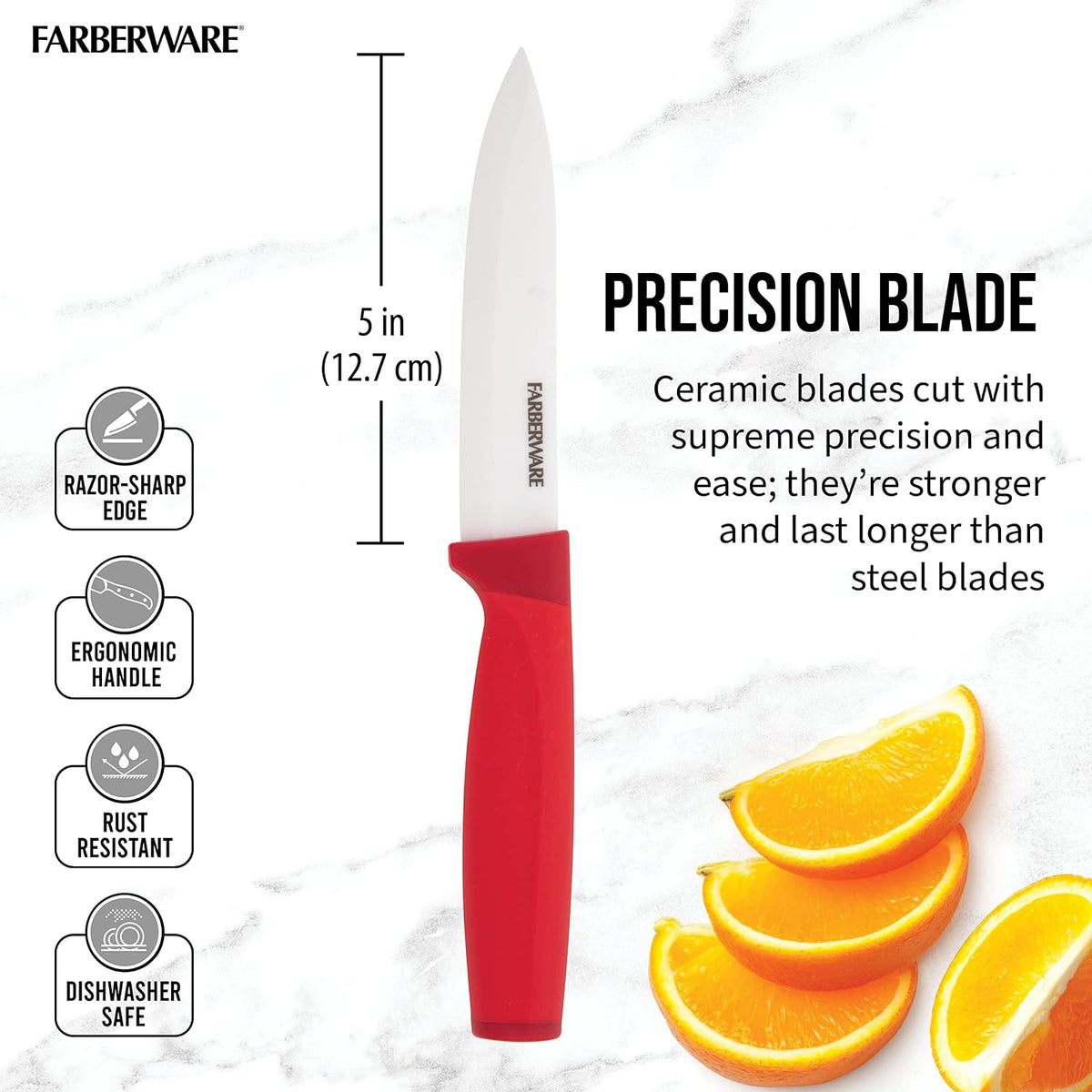 5-Inch Ceramic Utility Knife with Blade Cover, Red