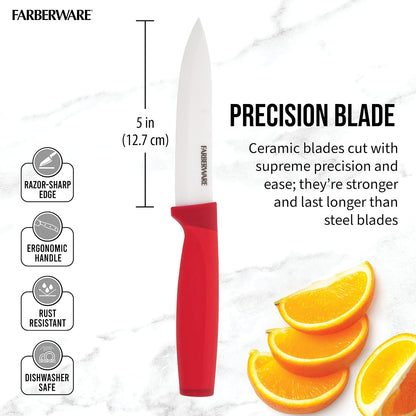 5-Inch Ceramic Utility Knife with Blade Cover, Red