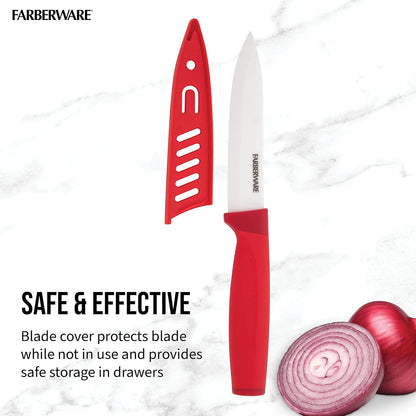 5-Inch Ceramic Utility Knife with Blade Cover, Red