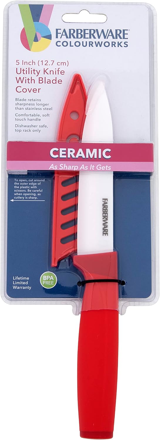 5-Inch Ceramic Utility Knife with Blade Cover, Red