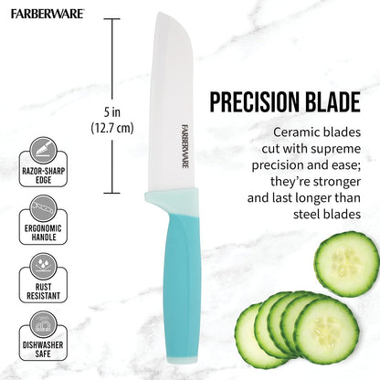 5-Inch Ceramic Utility Knife with Blade Cover, Red