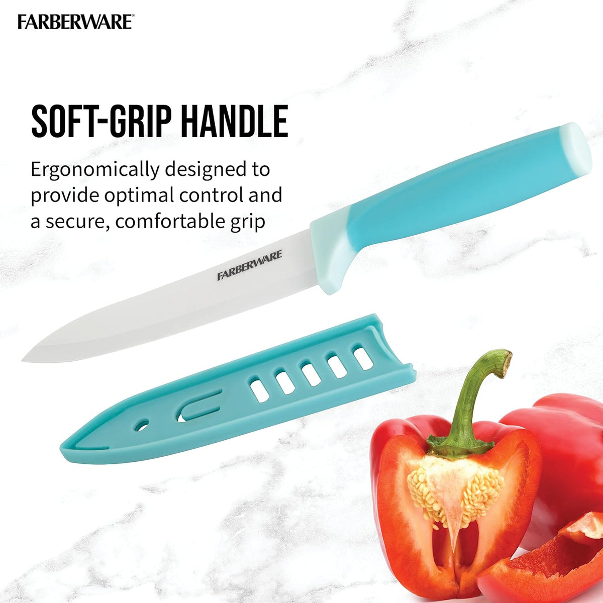 5-Inch Ceramic Utility Knife with Blade Cover, Red