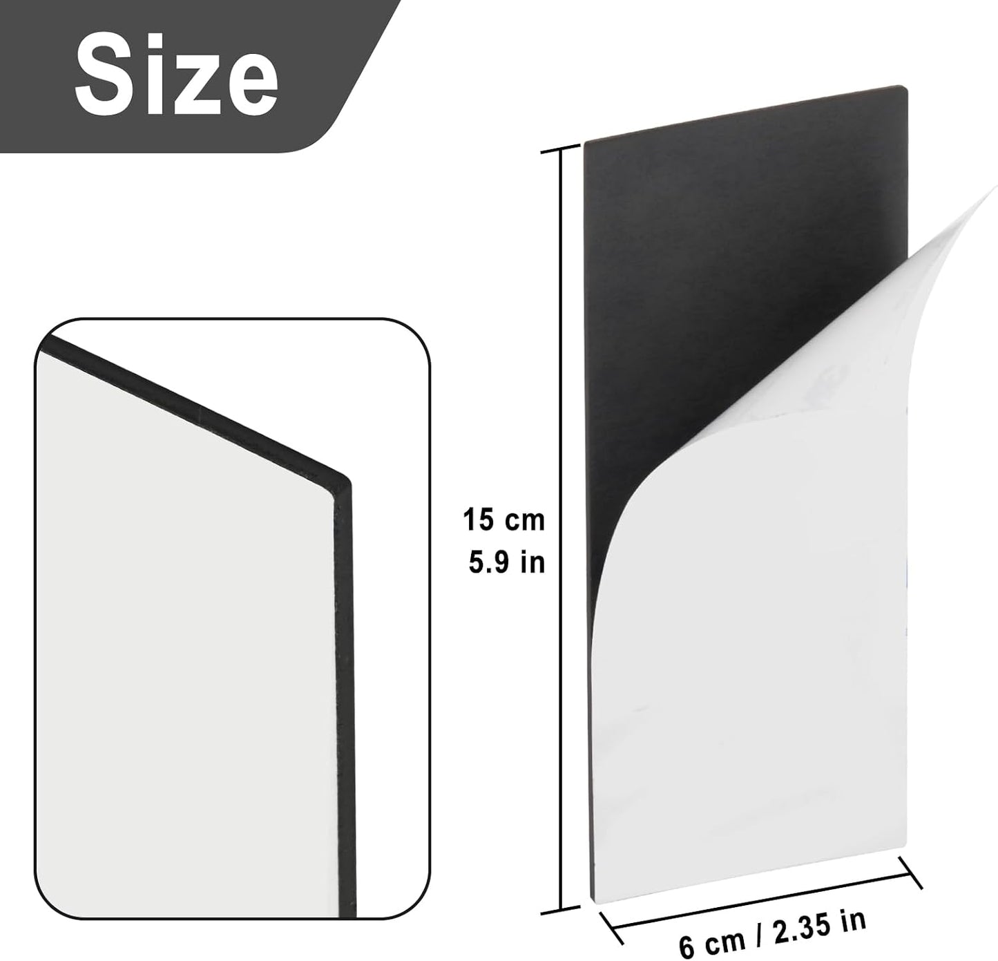 Magnetic Strips with Strong Adhesive Backing (5.9 x 2.35 inches) Magnetic Tape with Adhesive Backing Heavy Duty Magnet Strips for Refrigerator Whiteboard, Most Surface (150 x 60 x 2 mm, 2 pcs)