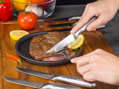 Rainbow Serrated Steak Knife Set of 6, Razor Sharp German Steel Blade 4.75 inch and Comfortable Stainless Steel Hollow Handle with Titanium Coated Dinner Table Knives Set for Home Restaurant